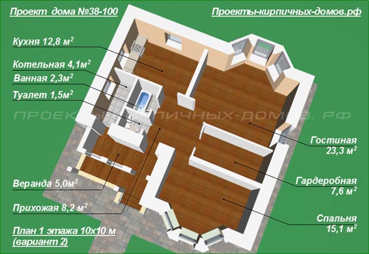 Планировка одноэтажного дома с гардеробной